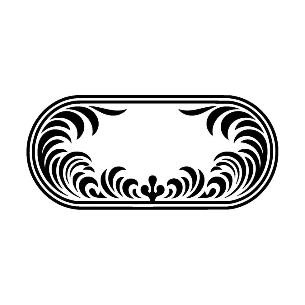 Elegant Black Floral Oval Frame on White Background. vector