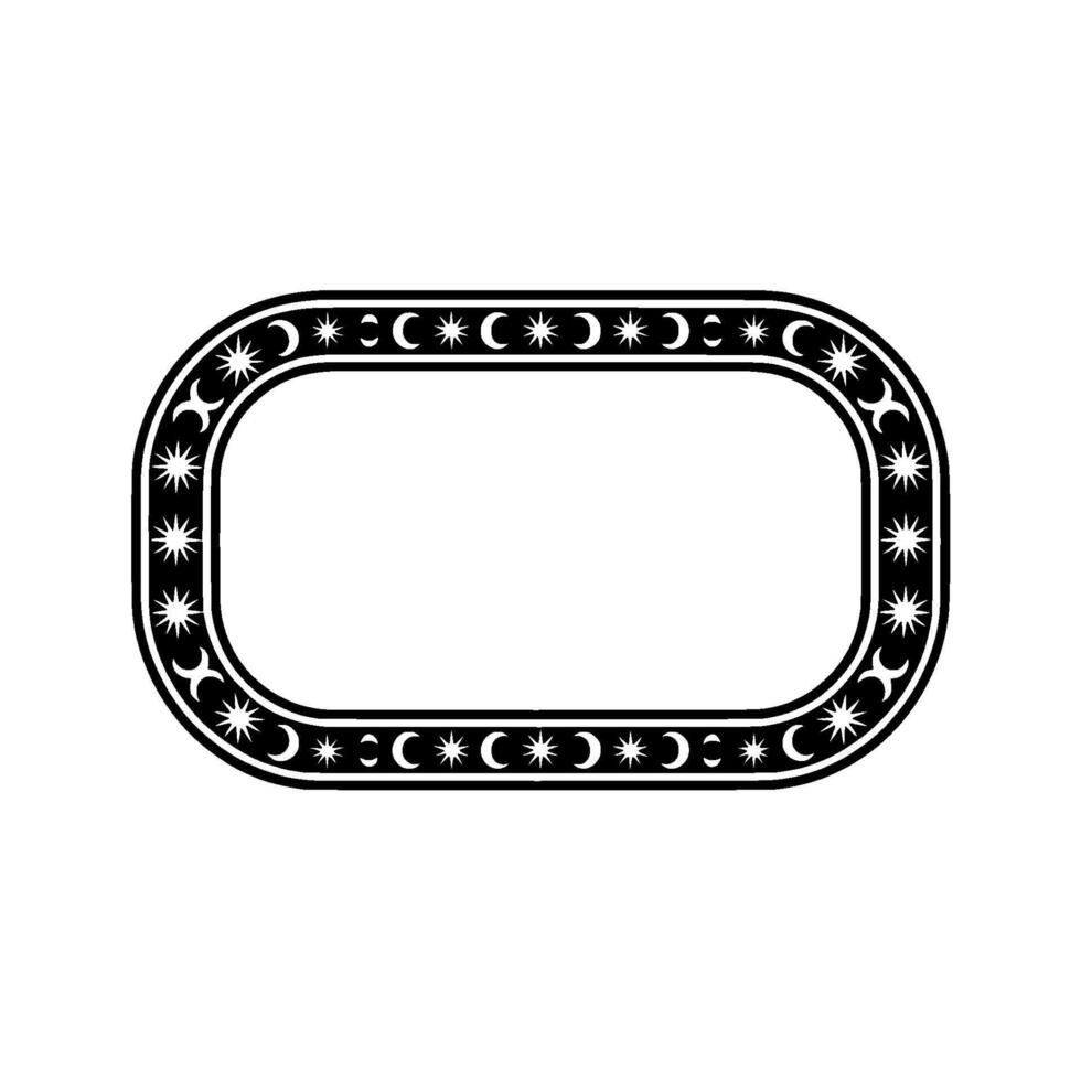 Celestial Oval Frame Black and White Star and Moon Border, Minimalist. vector