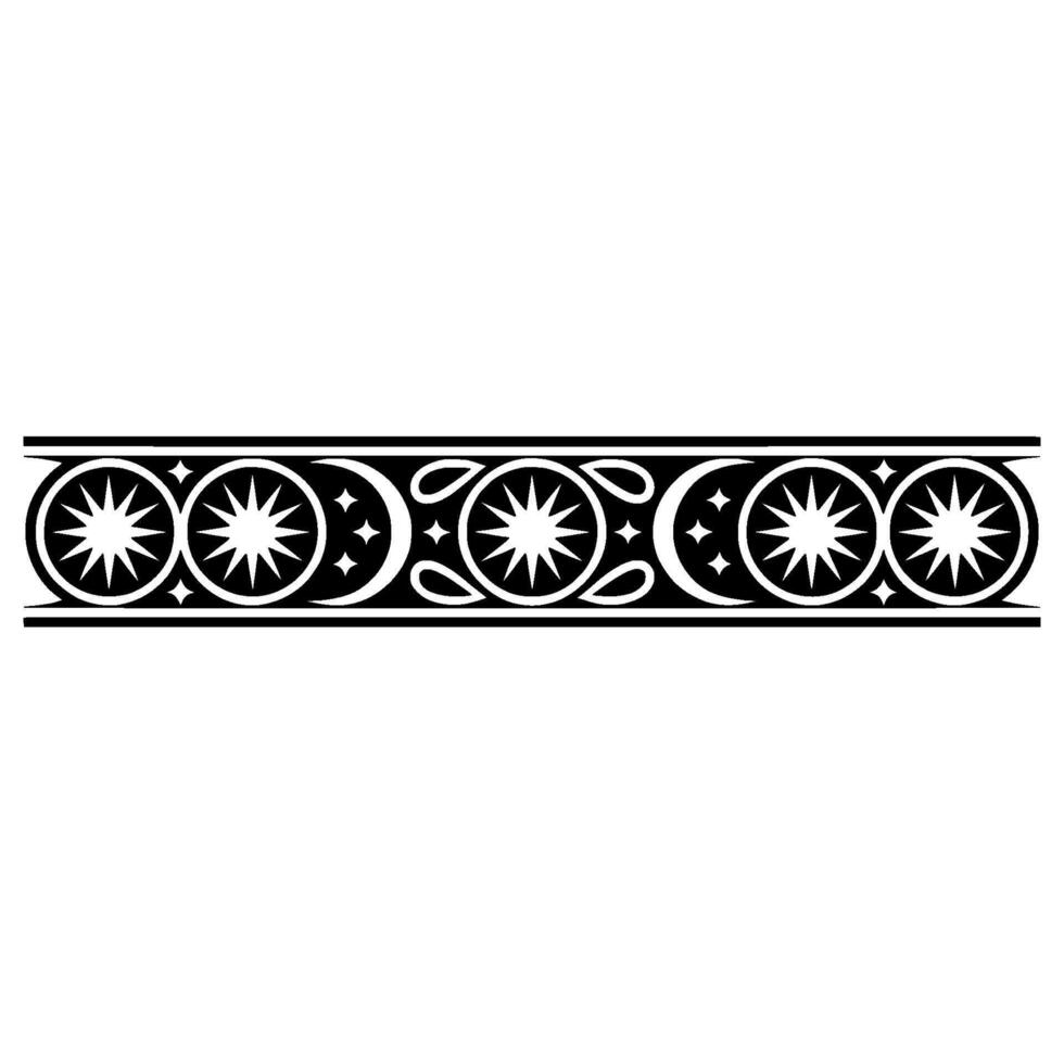 Celestial Ornament Border - Star Moon Motif in Black and White. vector