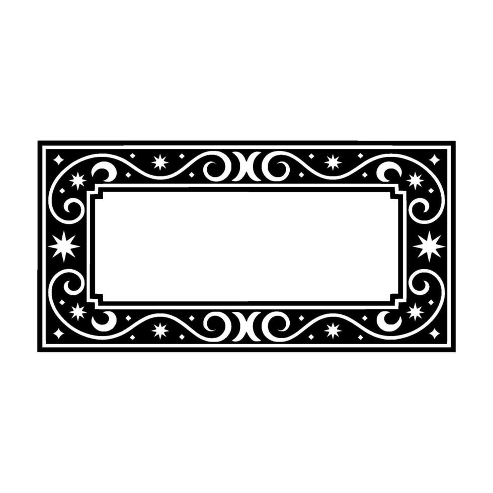 Decorative Rectangular Frame Swirls, Stars, and Ornate Border. vector