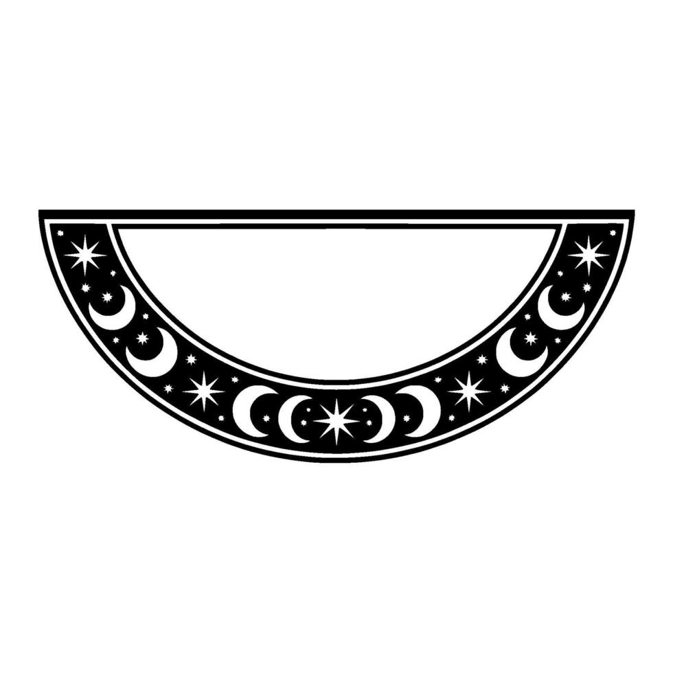Crescent Moon Star Celestial Frame, Black White Minimalist. vector