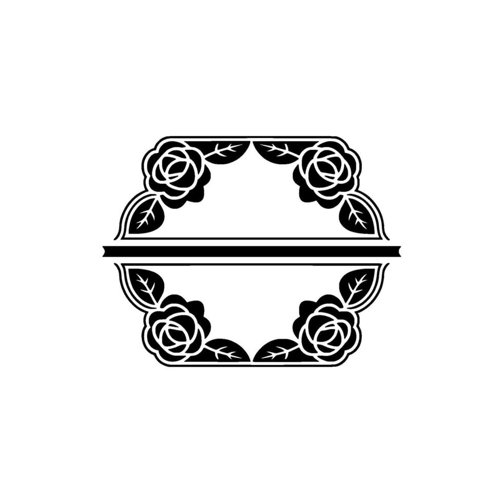 Elegant Rose Frame Silhouette Decorative Floral Border. vector