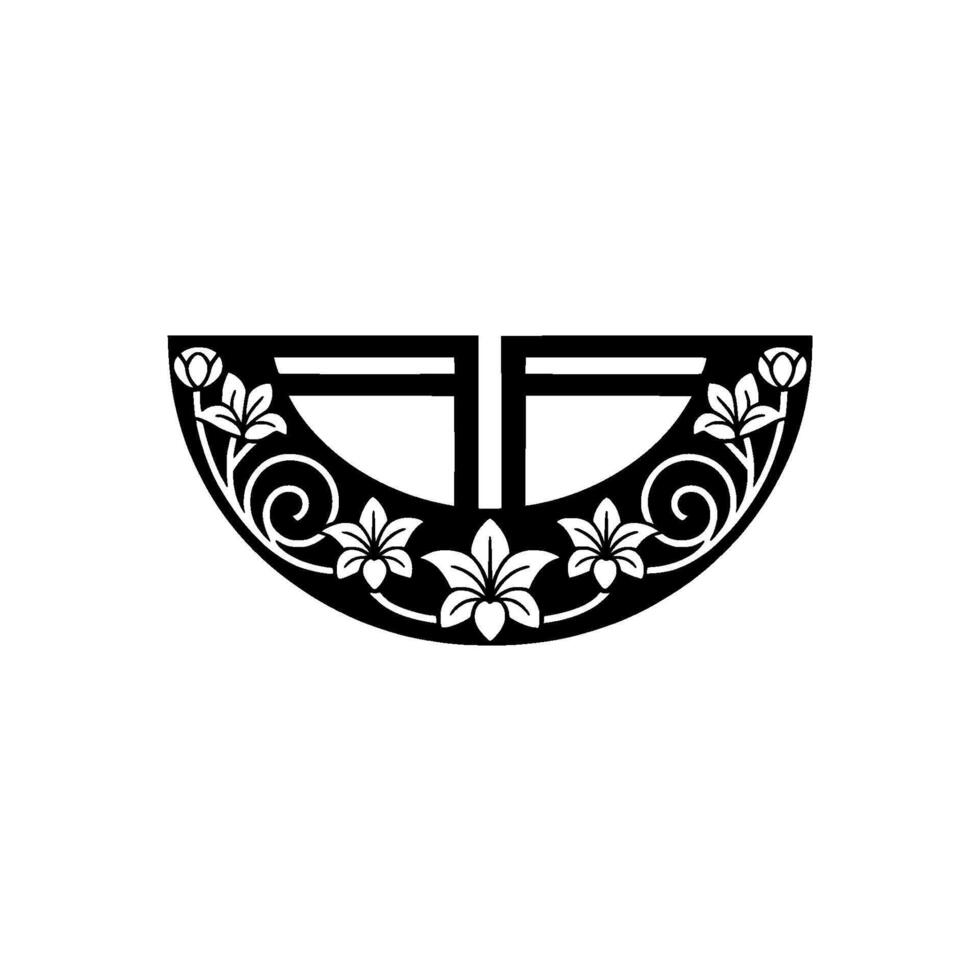 Elegant Floral Element in Black White. vector