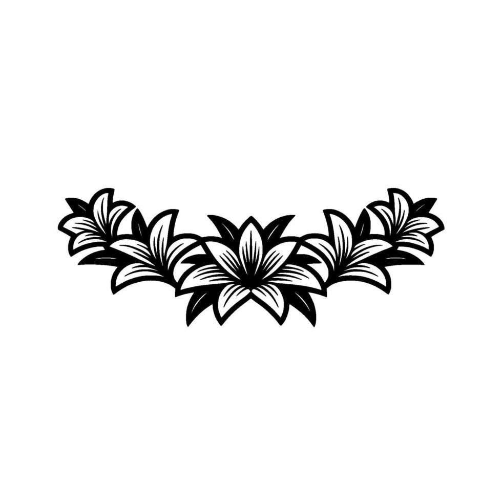 Floral Silhouette Border, Black and White Decorative Element. vector