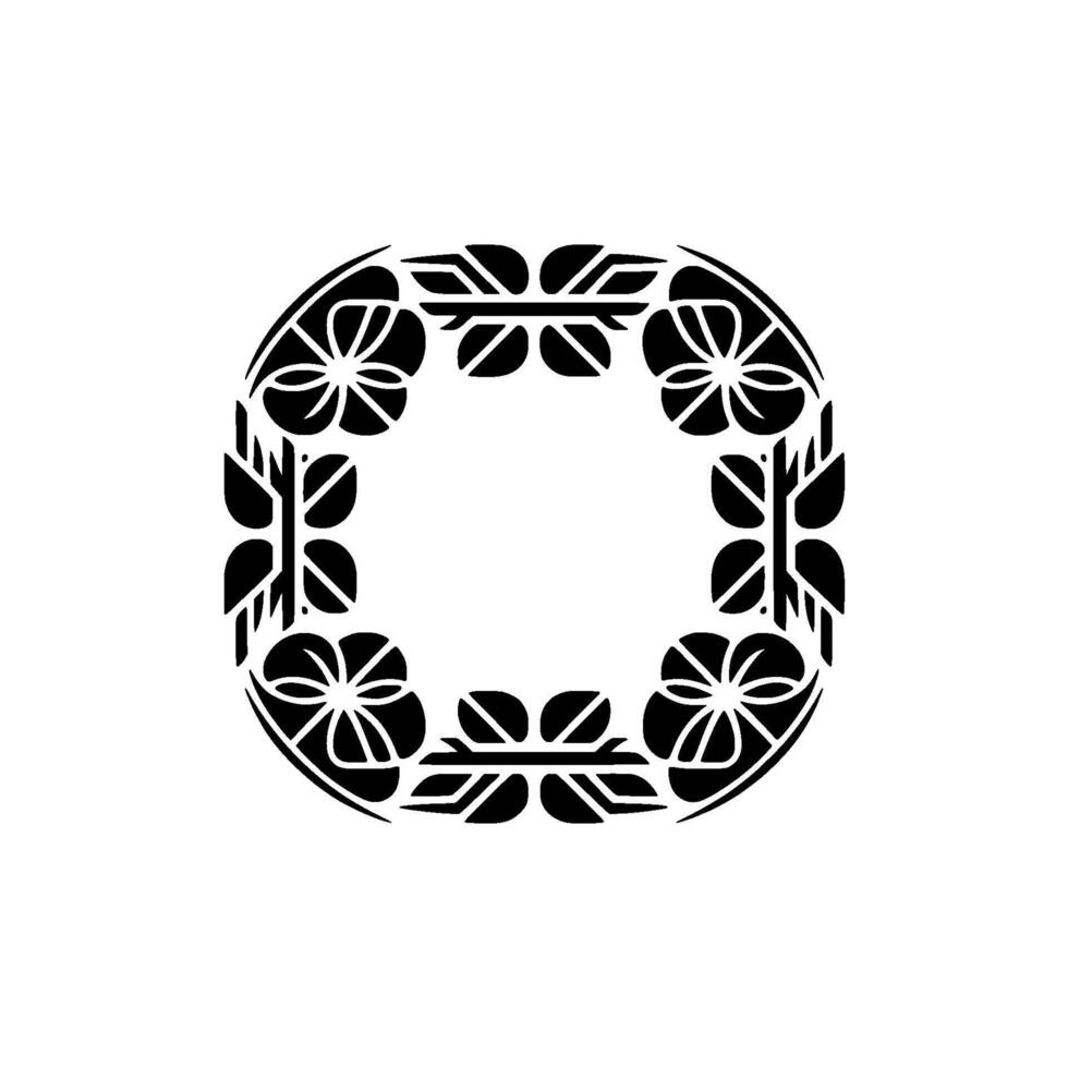 Geometric Floral Frame Minimalist Black White Decorative Element. vector