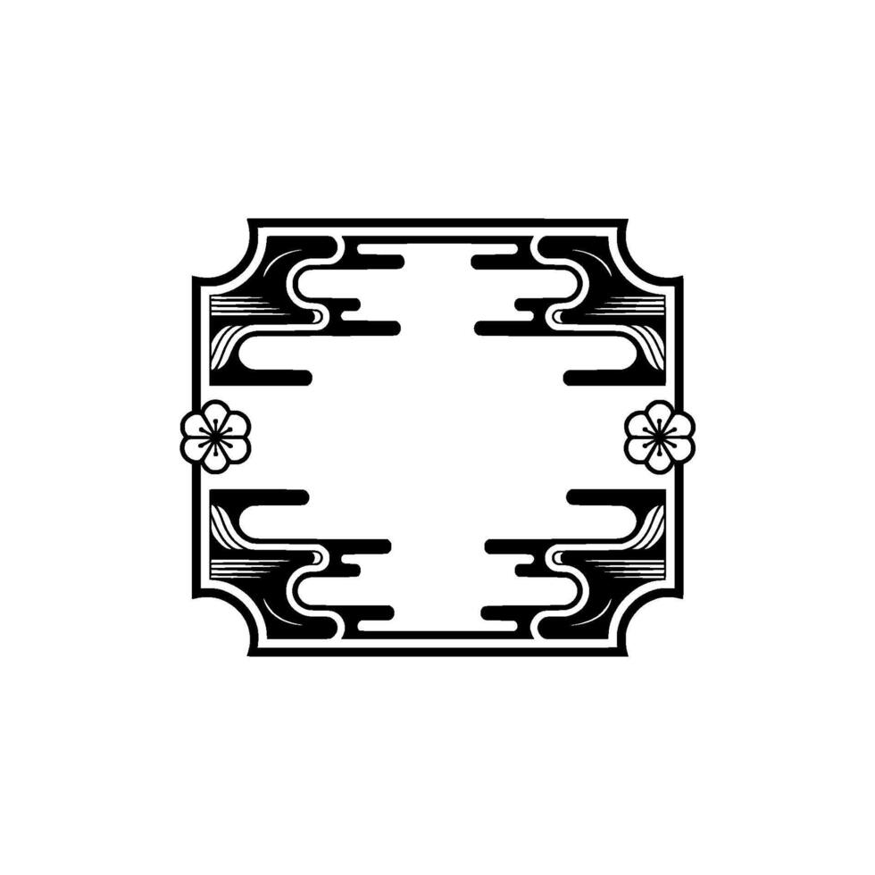 Japanese-Inspired Frame with Plum Blossoms Cloud Motif - Minimalist. vector