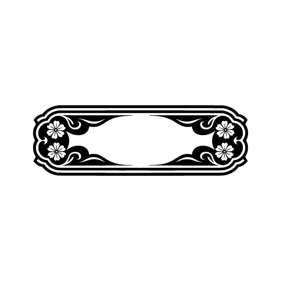 Ornamental Black and White Floral Frame, Minimalist Element. vector