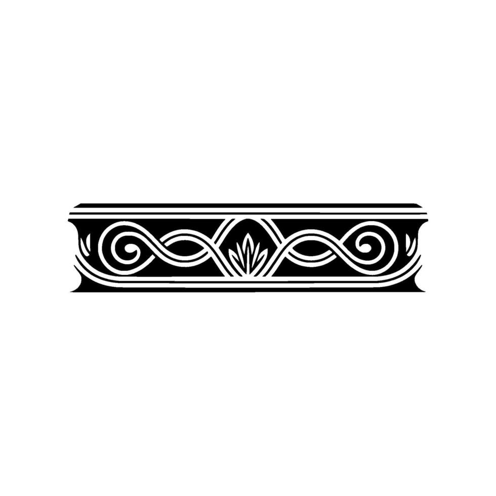 Decorative Black and White Border Floral and Swirl Ornament on White. vector