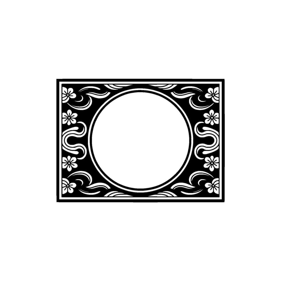 Ornate Black White Frame with Floral Motif - Elegant. vector