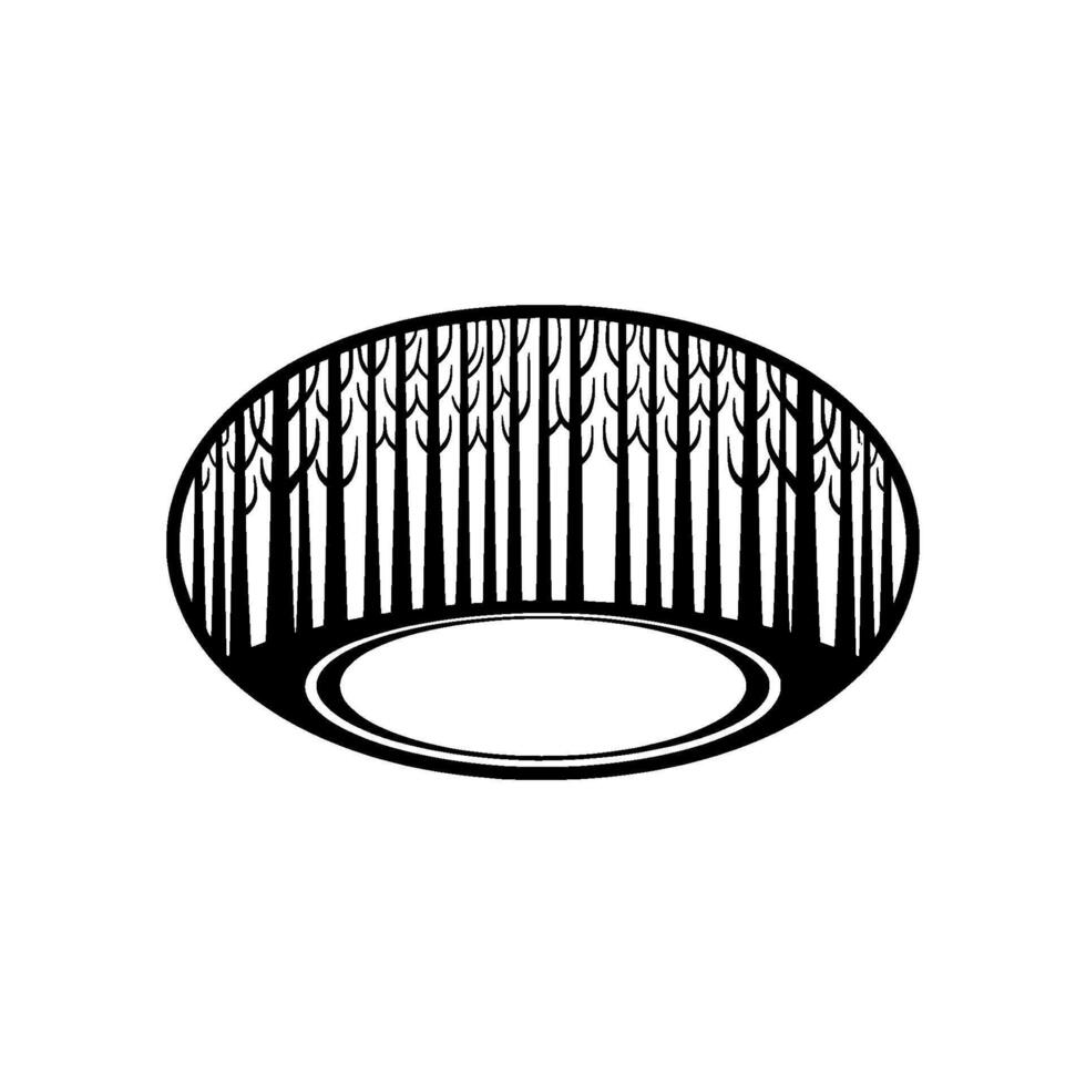 Minimalist Forest Silhouette Black Trees in Oval Frame. vector