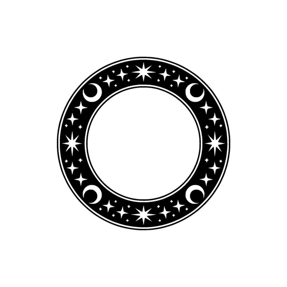 Celestial Circle Star and Moon Ornament Illustration. vector