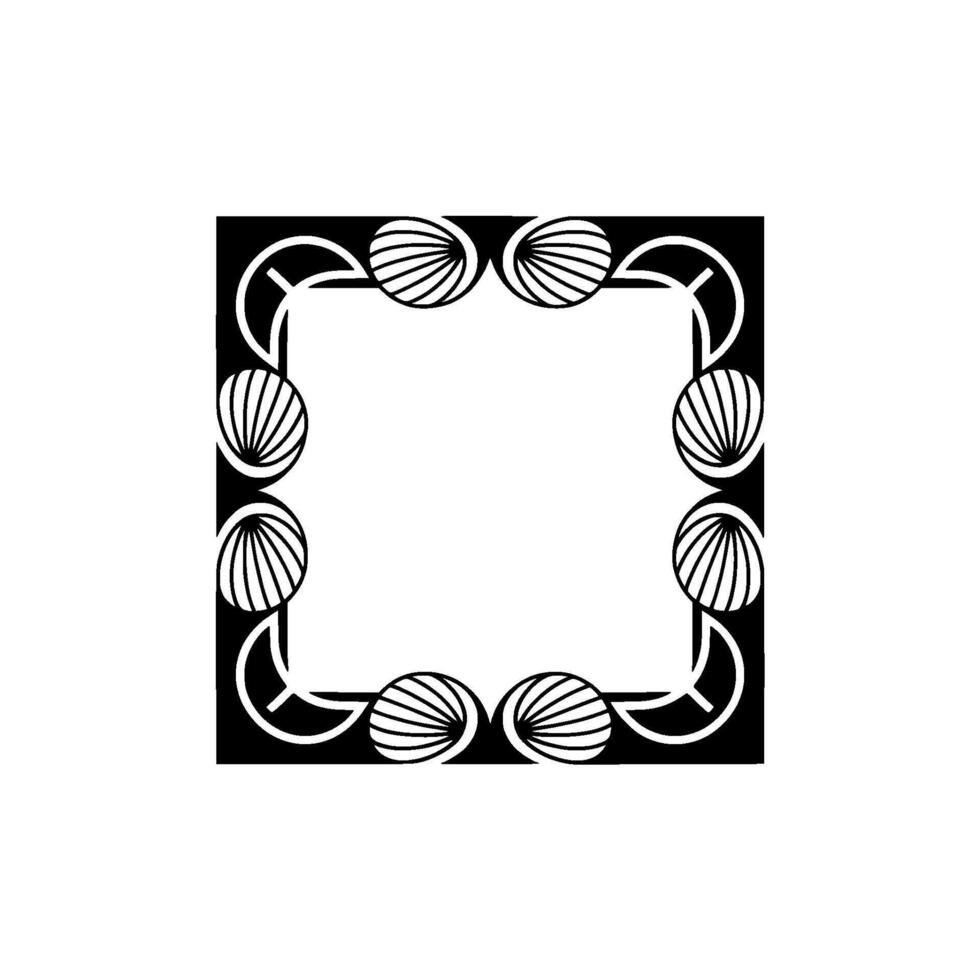 Elegant Black White Frame with Shell Motif - Minimalist. vector