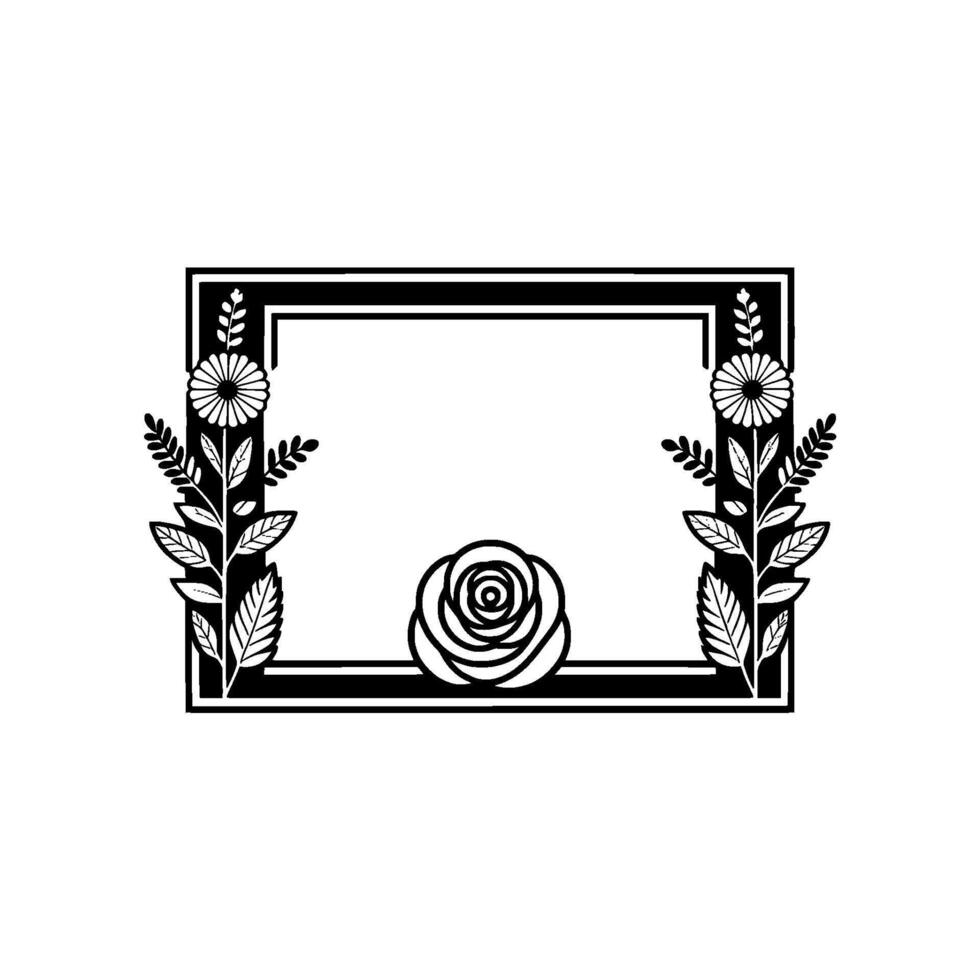 Elegant Floral Frame - Black and White Illustration. vector