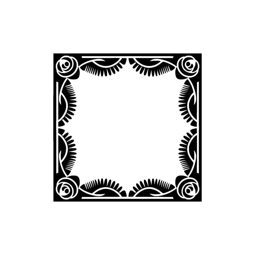 Elegant Art Deco Frame, Black and White Floral Border, Invitation. vector