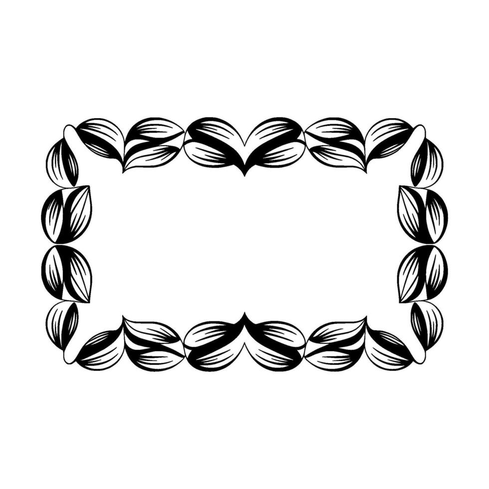 Elegant Black Leaf Frame on White Background Minimalist. vector