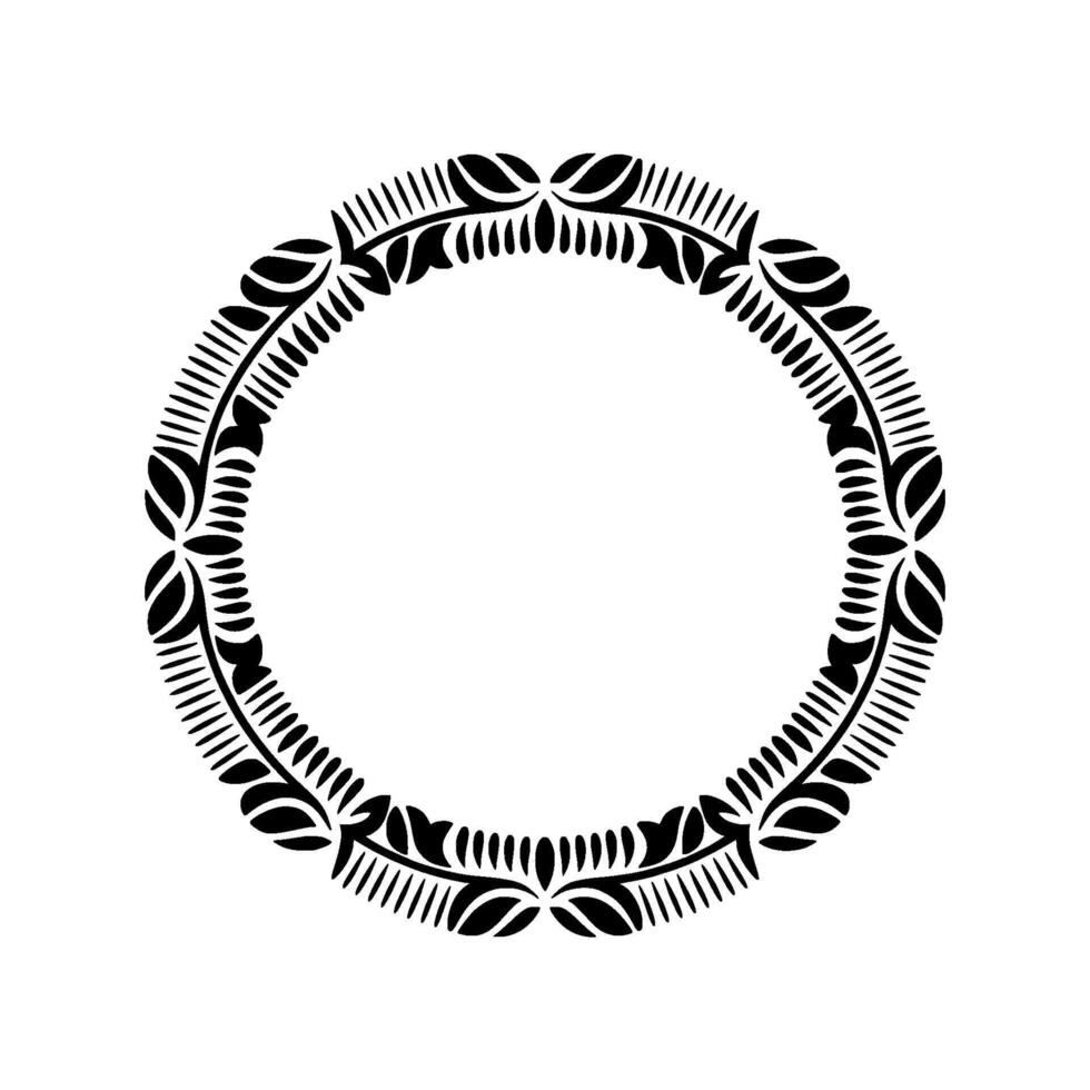 Elegant Black Floral Circle Frame on White Background. vector