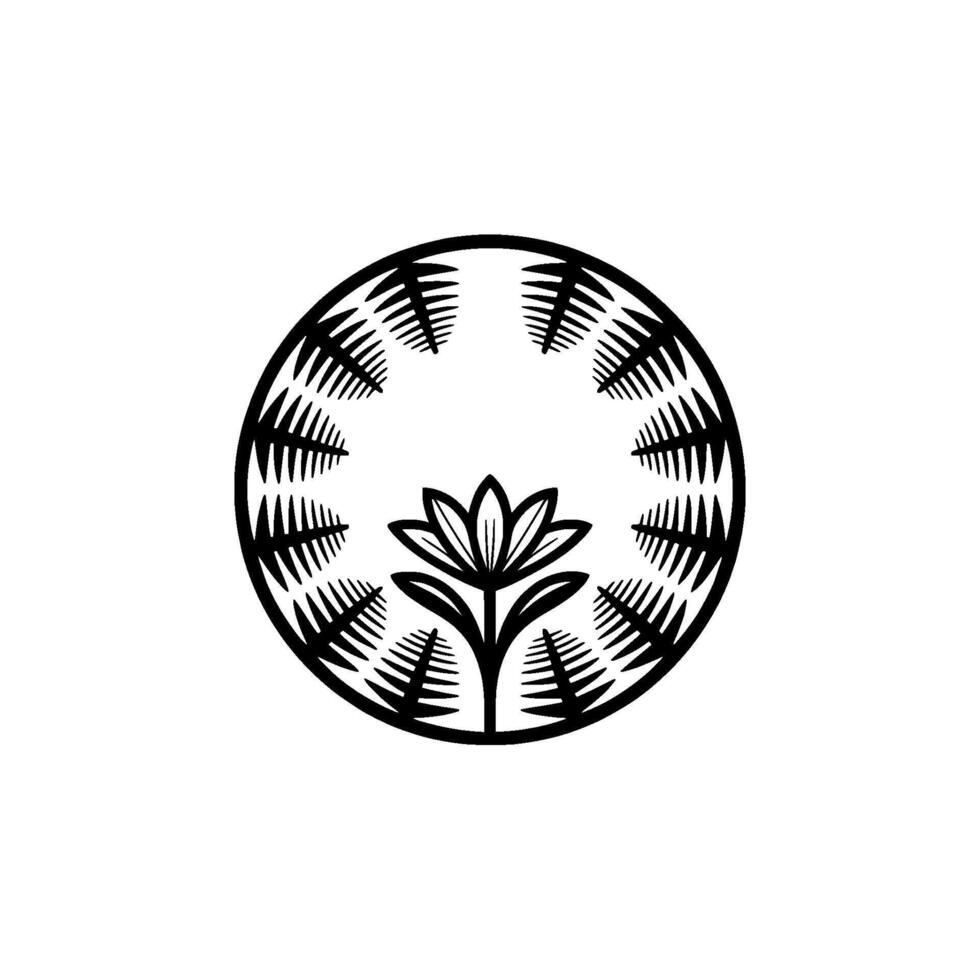 Black and White Floral Mandala , Botanical Illustration. vector