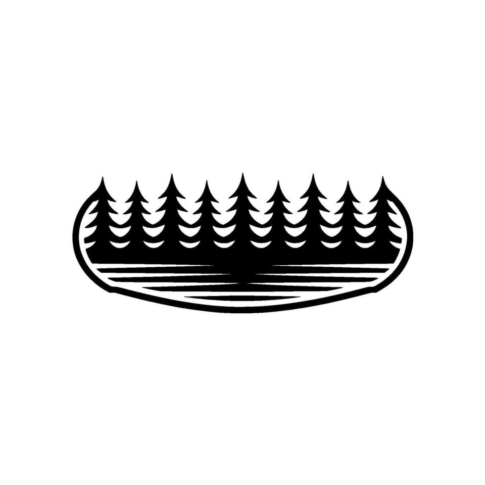 Minimalist Forest Crest Black Trees in Oval Frame. vector