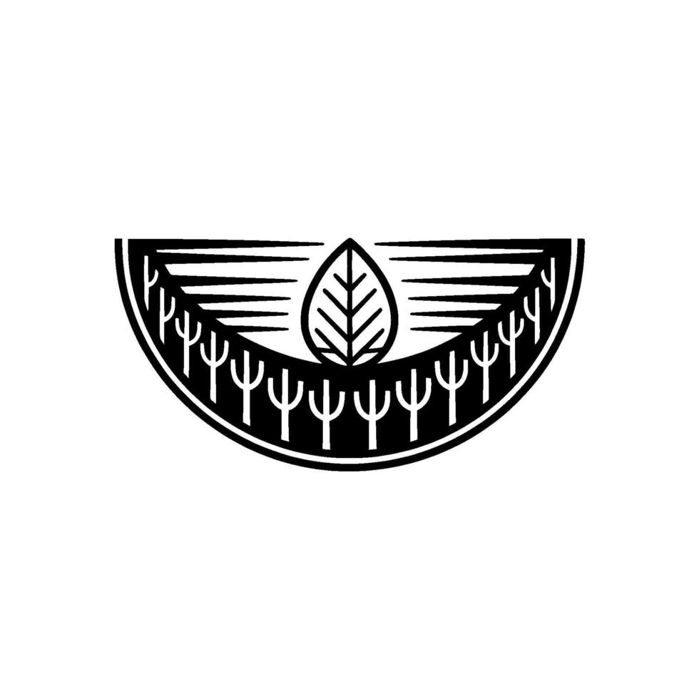 Abstract Leaf and Trees Emblem in Black White. vector