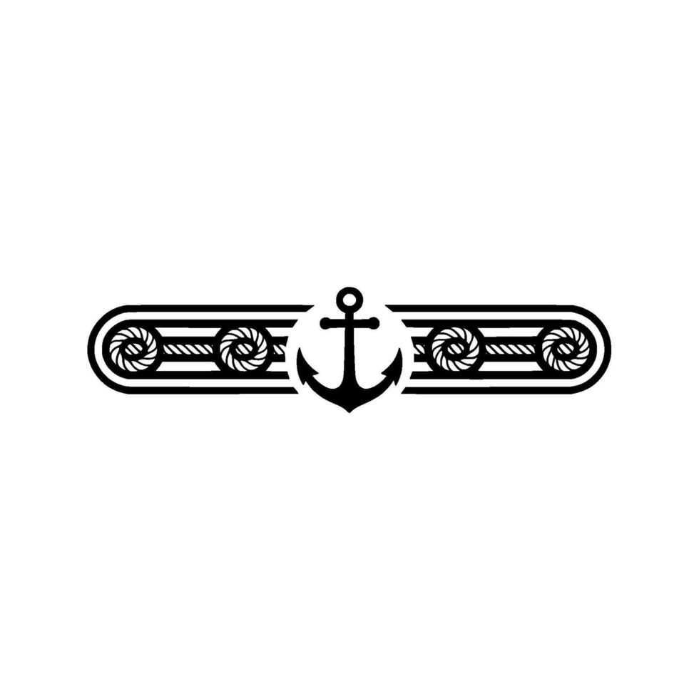 Nautical Anchor Rope Border - Black White. vector