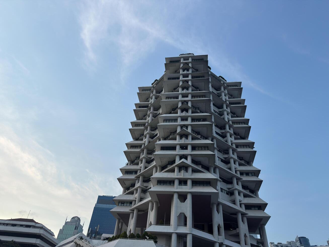 Jakarta, Indonesia, 2025 - The Intiland Tower, previously known as Wisma Dharmala Sakti, an office building located in Jakarta, first green building in Indonesia. design by paul rudolph photo