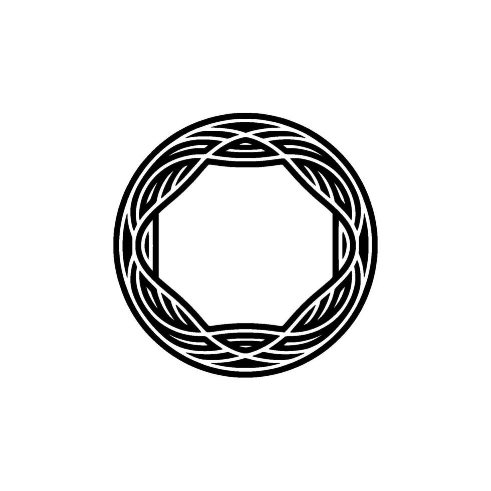 Minimalist Braided Circle , Black and White. vector