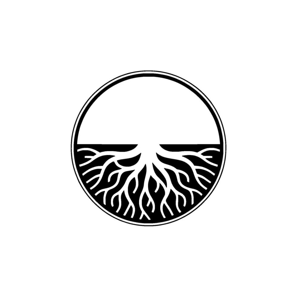 Minimalist Circle Tree Root , Modern , Black and White. vector