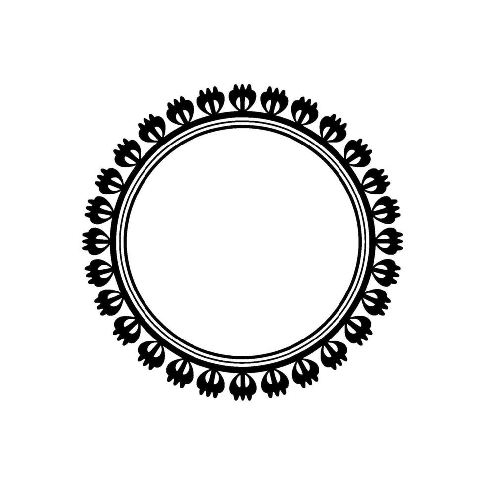 Circular Floral Frame, Elegant Black White Element. vector