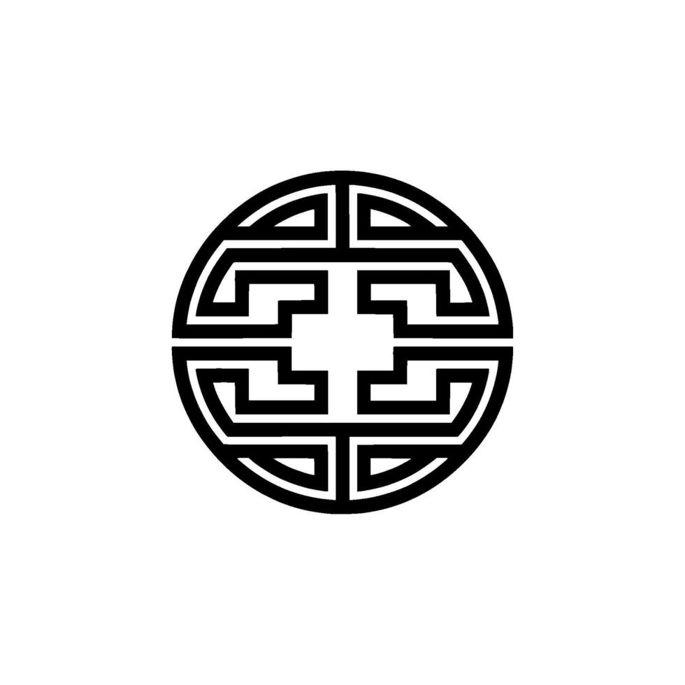 Minimalist Black White Asian Ornament on White Background. vector