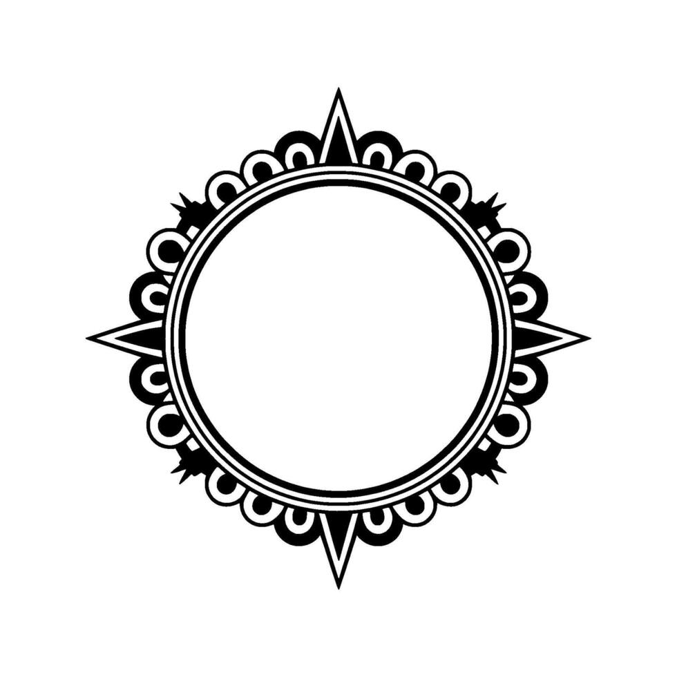 Elegant Circular Frame with Decorative Geometric Elements on White. vector