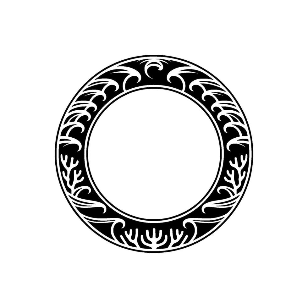 Ornate Black Circle Frame on White Elegant Element. vector