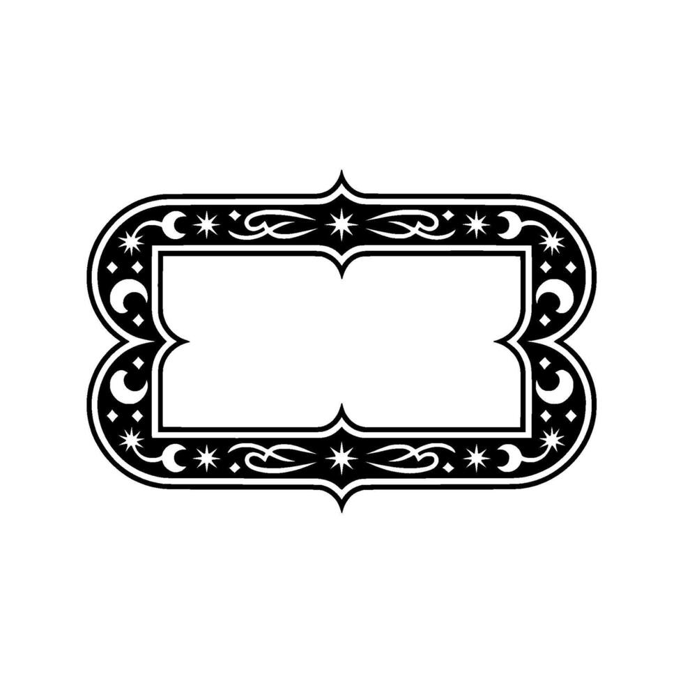 Ornate Black Frame with Stars and Curls, Blank Space. vector
