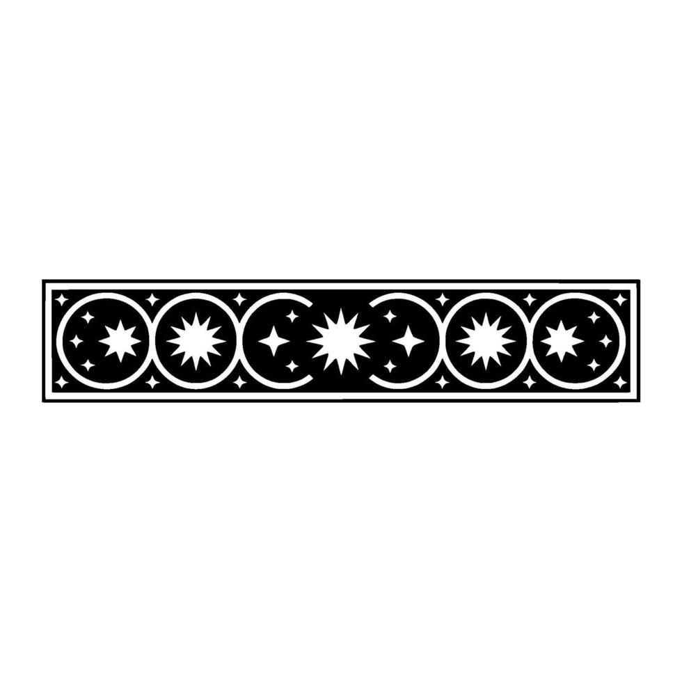 Celestial Border, Black and White Geometric Star. vector
