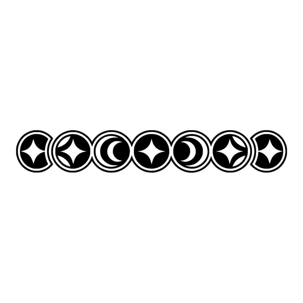 Celestial Border Illustration Crescent Moons Stars in Circles. vector