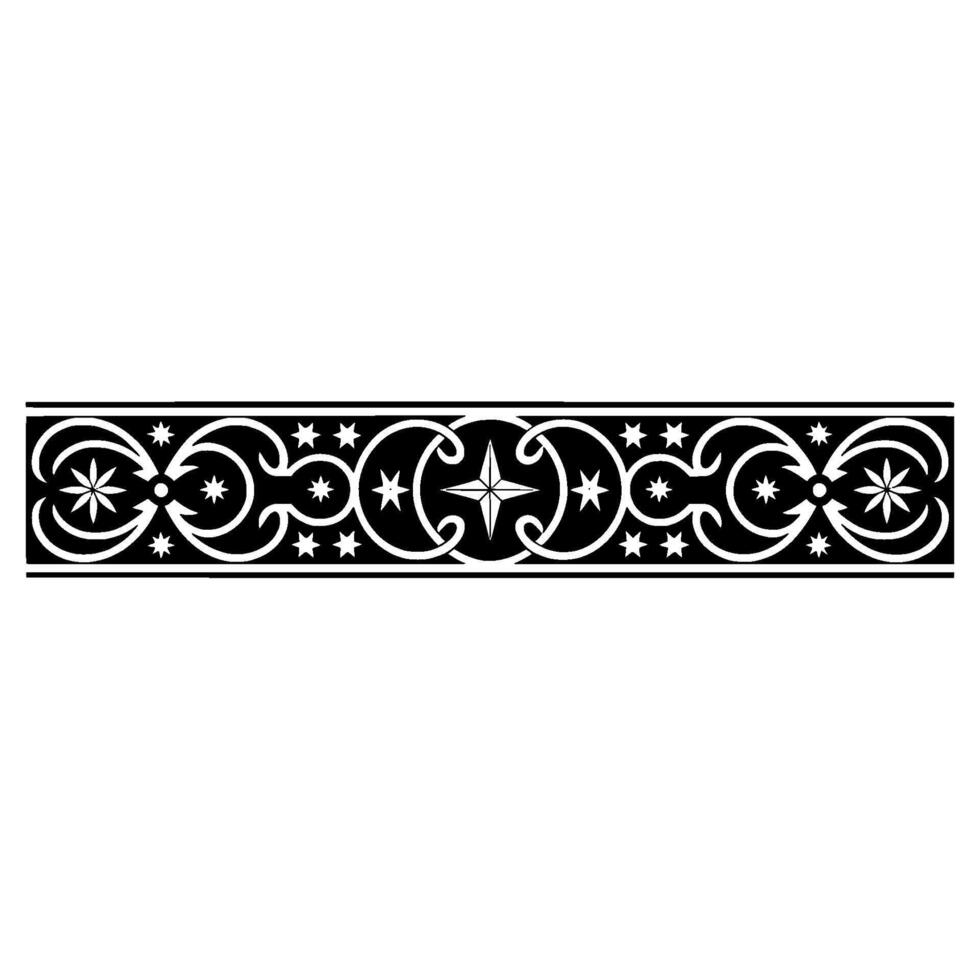 Elegant Black White Ornamental Border, Star Swirl Motif. vector