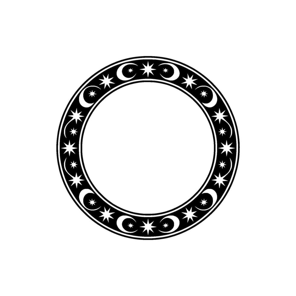 Celestial Circle Frame Crescent Moons and Stars, Illustration. vector