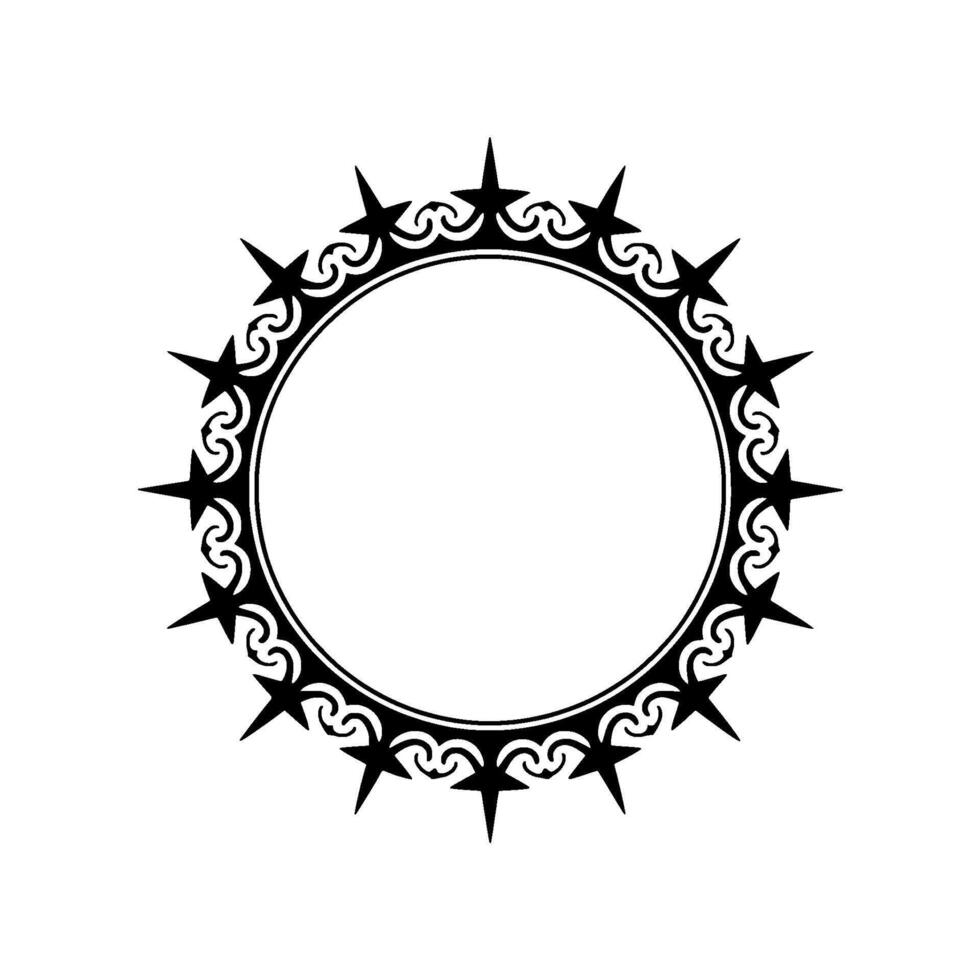 Ornate Black Circle Frame with Spikes, White Background. vector