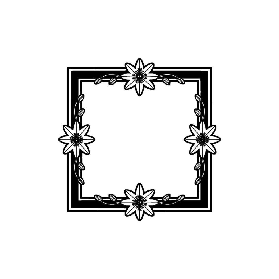 Elegant Floral Frame, Black and White, Geometric, Isolated. vector