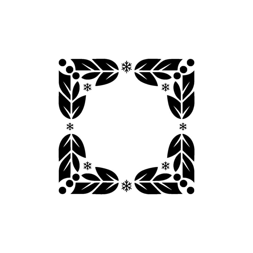 Geometric Christmas Frame Leaves, Berries, and Snowflakes. vector
