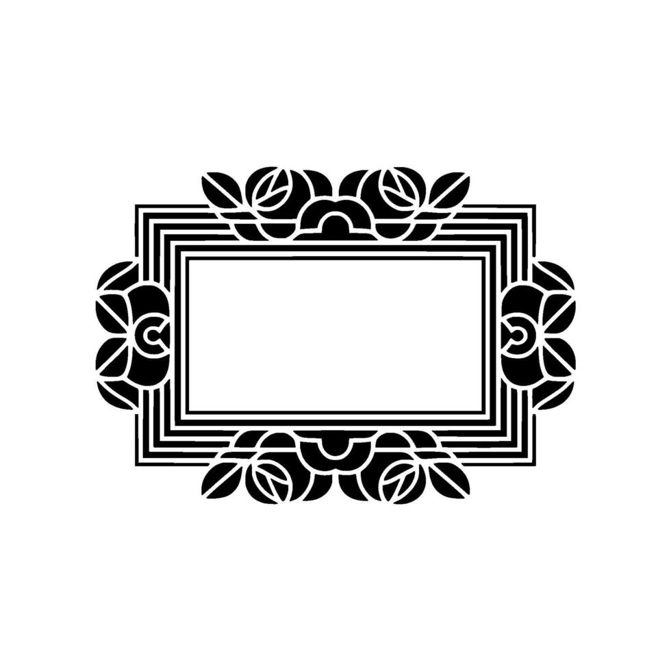 Elegant Art Deco Floral Frame Black and White. vector