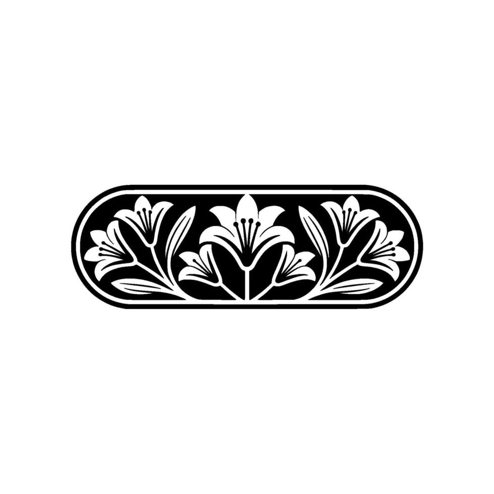 Elegant Lily Floral Border Ornament, Black and White. vector
