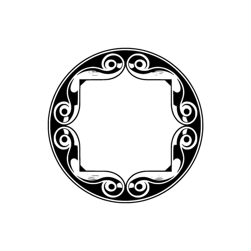 Intricate Black and White Circle Frame, Elegant Element, Minimalist Style. vector