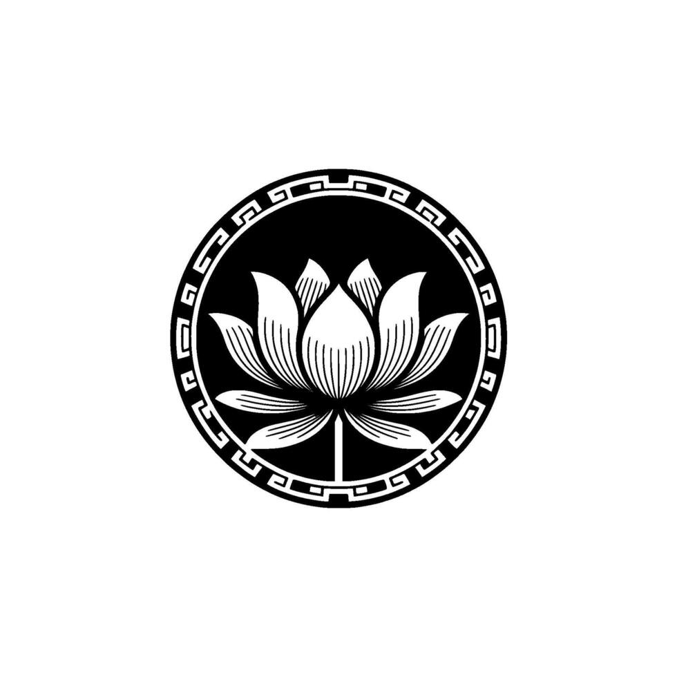 Lotus Flower Emblem in Black and White, Clean. vector