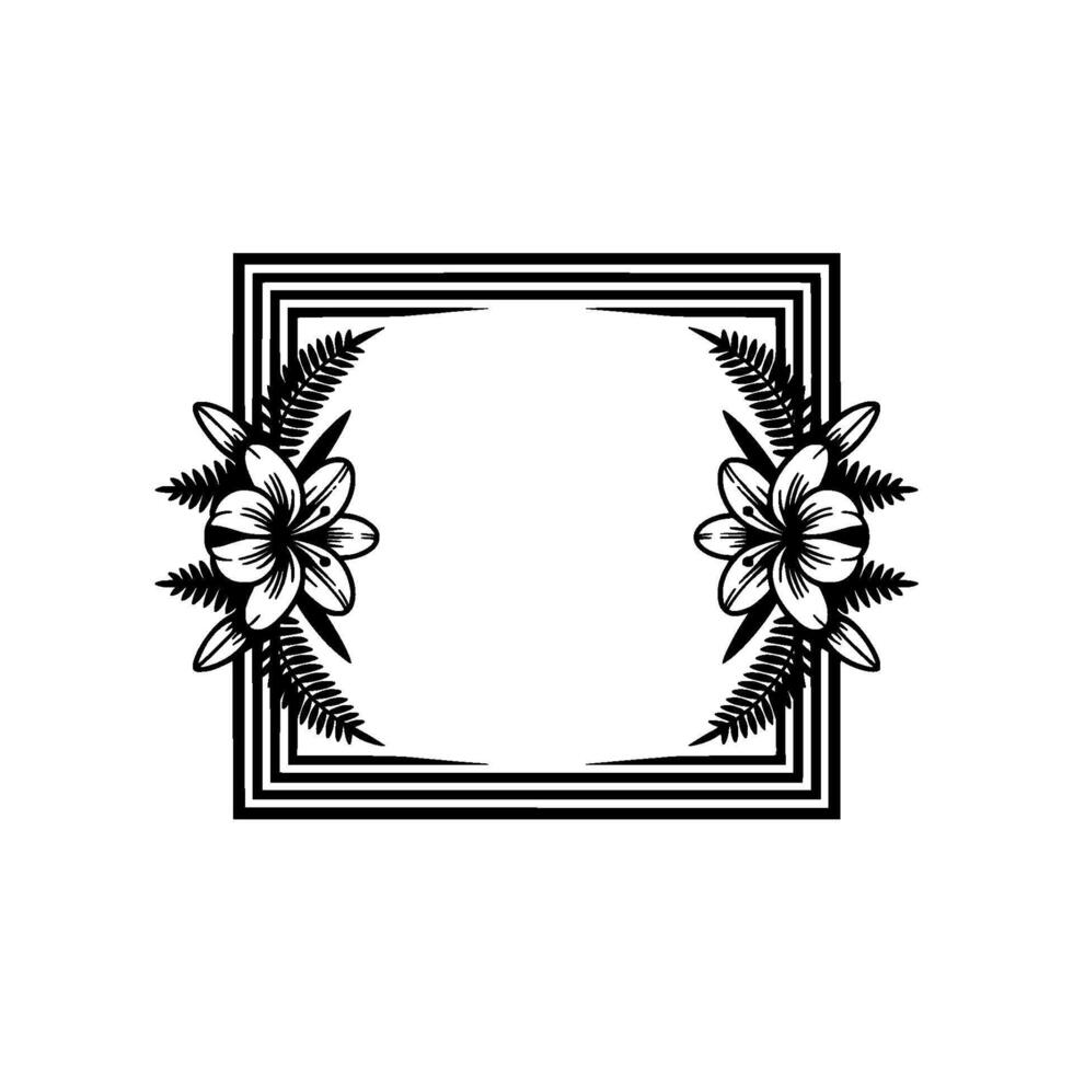 Minimalist Floral Frame Black and White for Invitations. vector