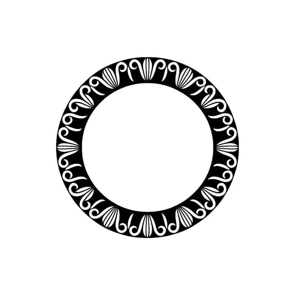 Greek-Inspired Circular Decorative Frame - Elegant Black and White. vector