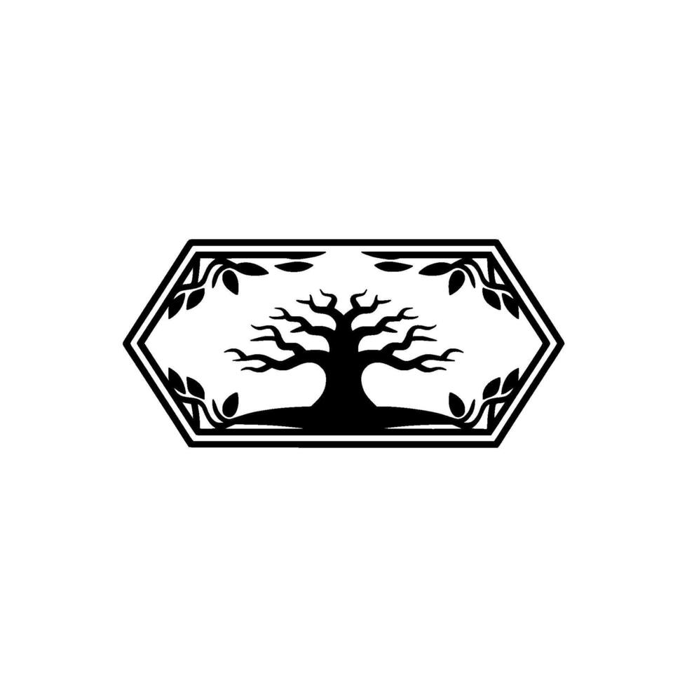 Geometric Tree Silhouette , Nature , Black and White. vector