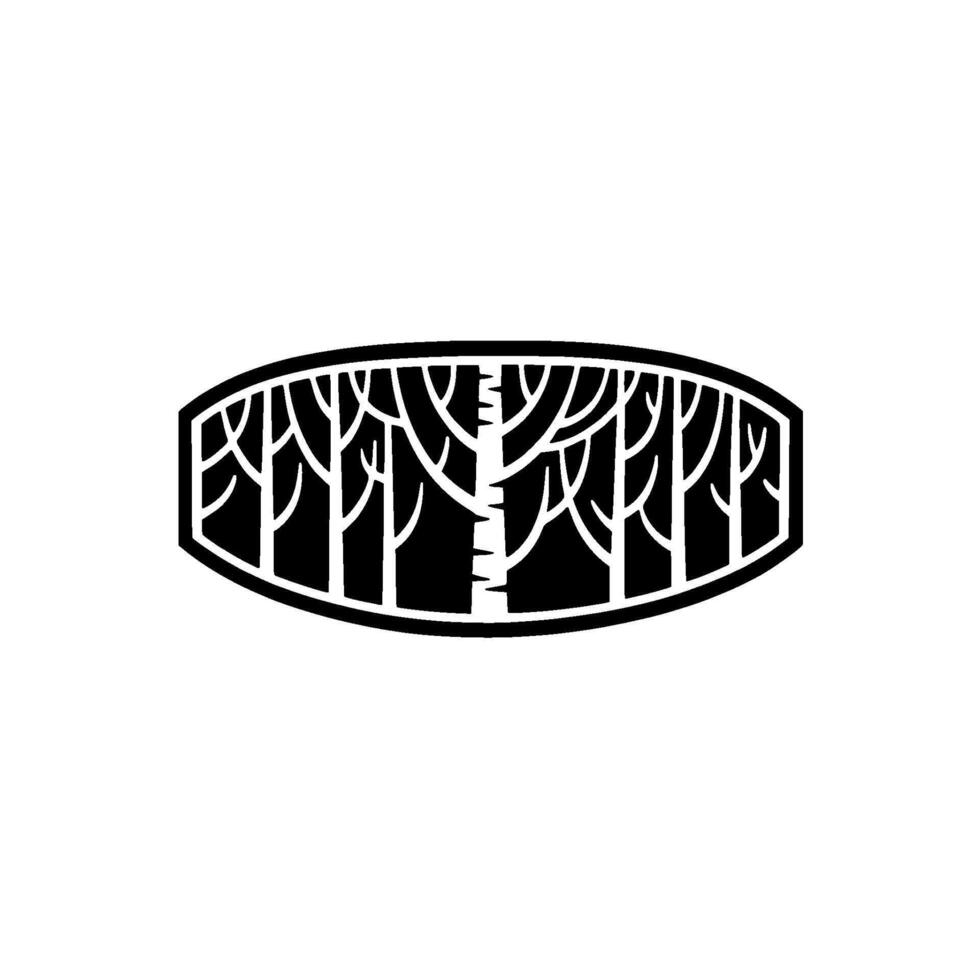 Minimalist Forest Silhouette in Oval Frame - Nature. vector