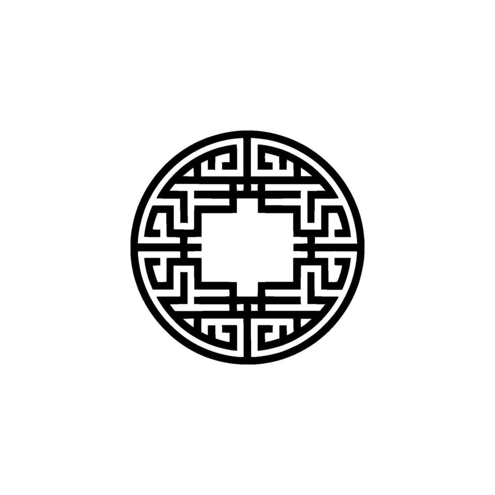 Geometric Asian Ornament Minimalist Black Circle. vector