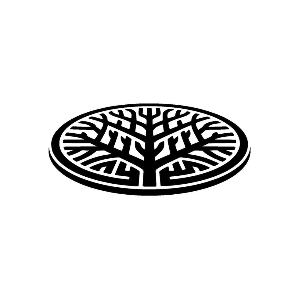Minimalist Tree - Black and White, Circle Emblem. vector