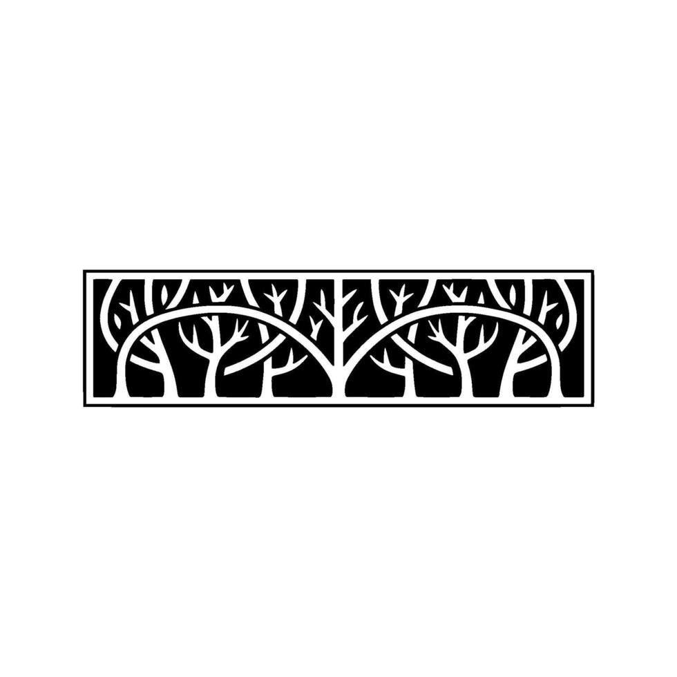 Minimalist Black and White Tree Silhouette Border. vector